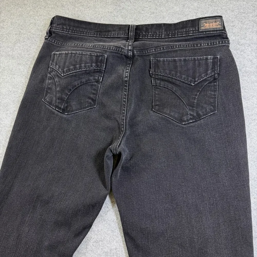 Levi's 505 Straight Leg Jeans Womens 12 Black Faded Denim Button Fly Mid Rise